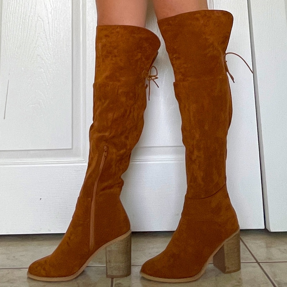 YOKI Rust Over the Knee Boots with Block Heel